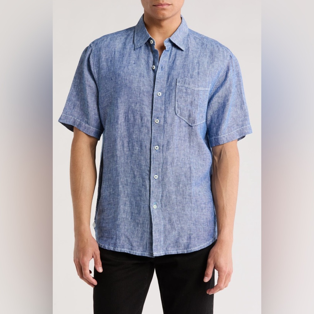 Tommy Bahama | Party Breezer Short Sleeve Woven Shirt | Medium | Blue | Linen